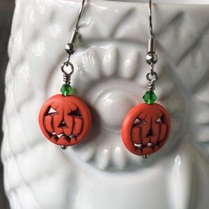 NEW Artisan Earrings Pierced Hooks Jack-O-Lantern Halloween Pumpkin Fall Orange